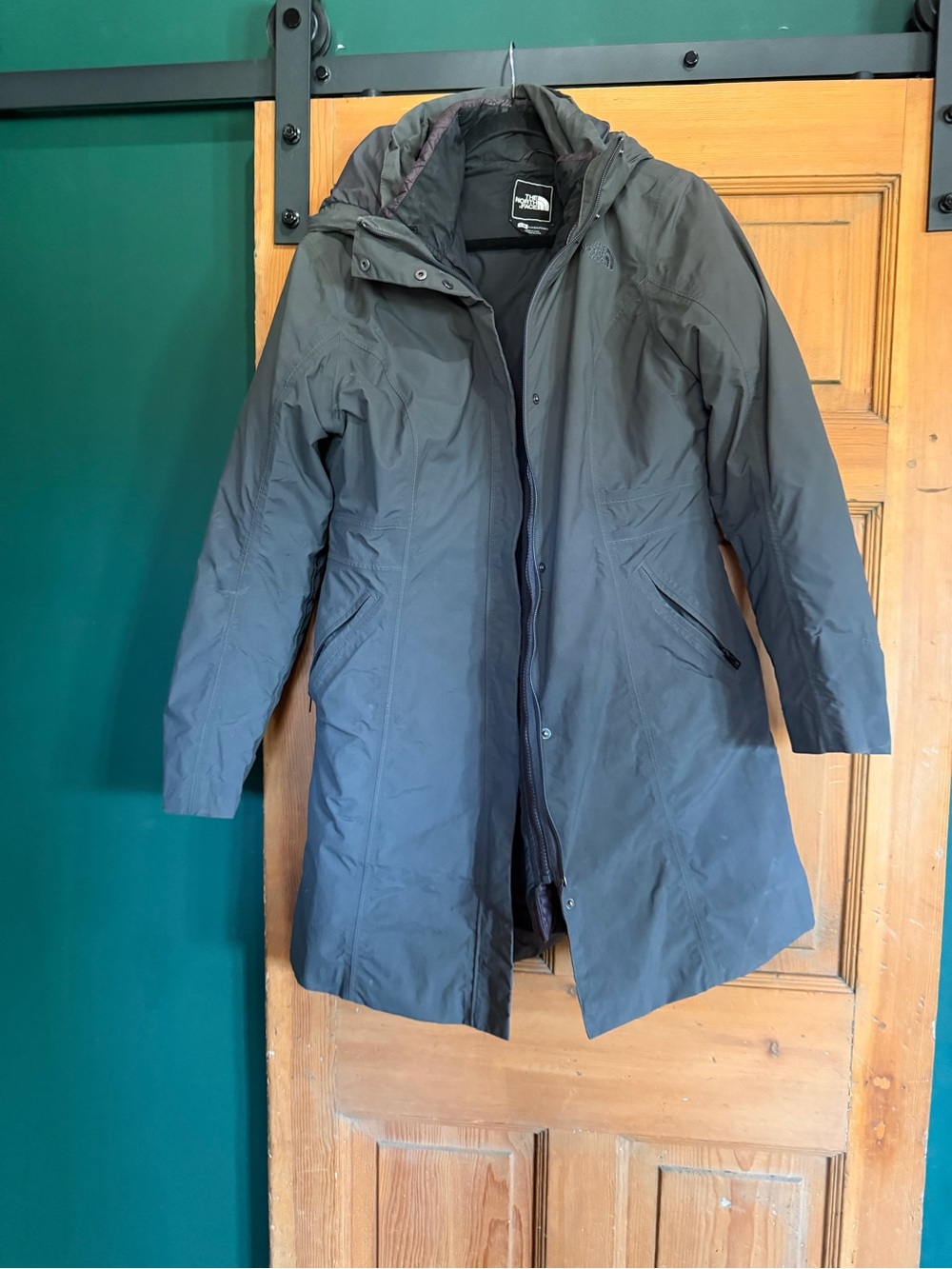 The North Face 3-in-1 Women's Grey Long Hooded jacket and purple interior puffer